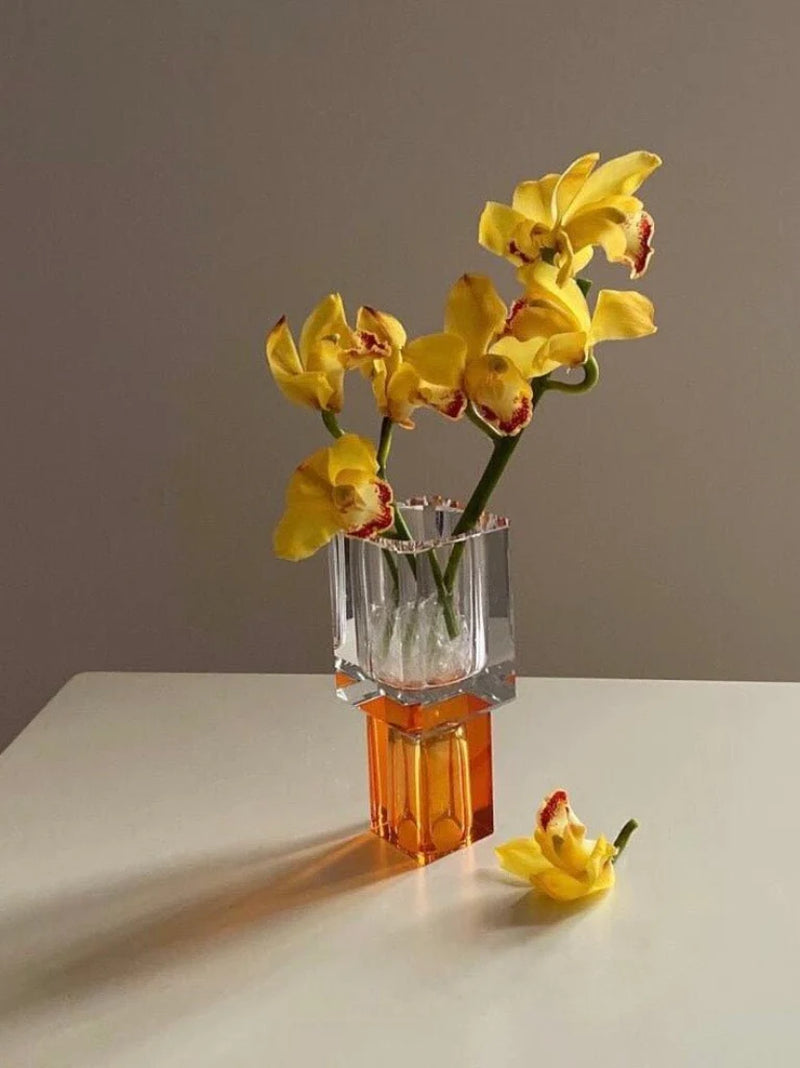 Modern Crystal Block Vase, Contemporary Table Setting Centrepieces