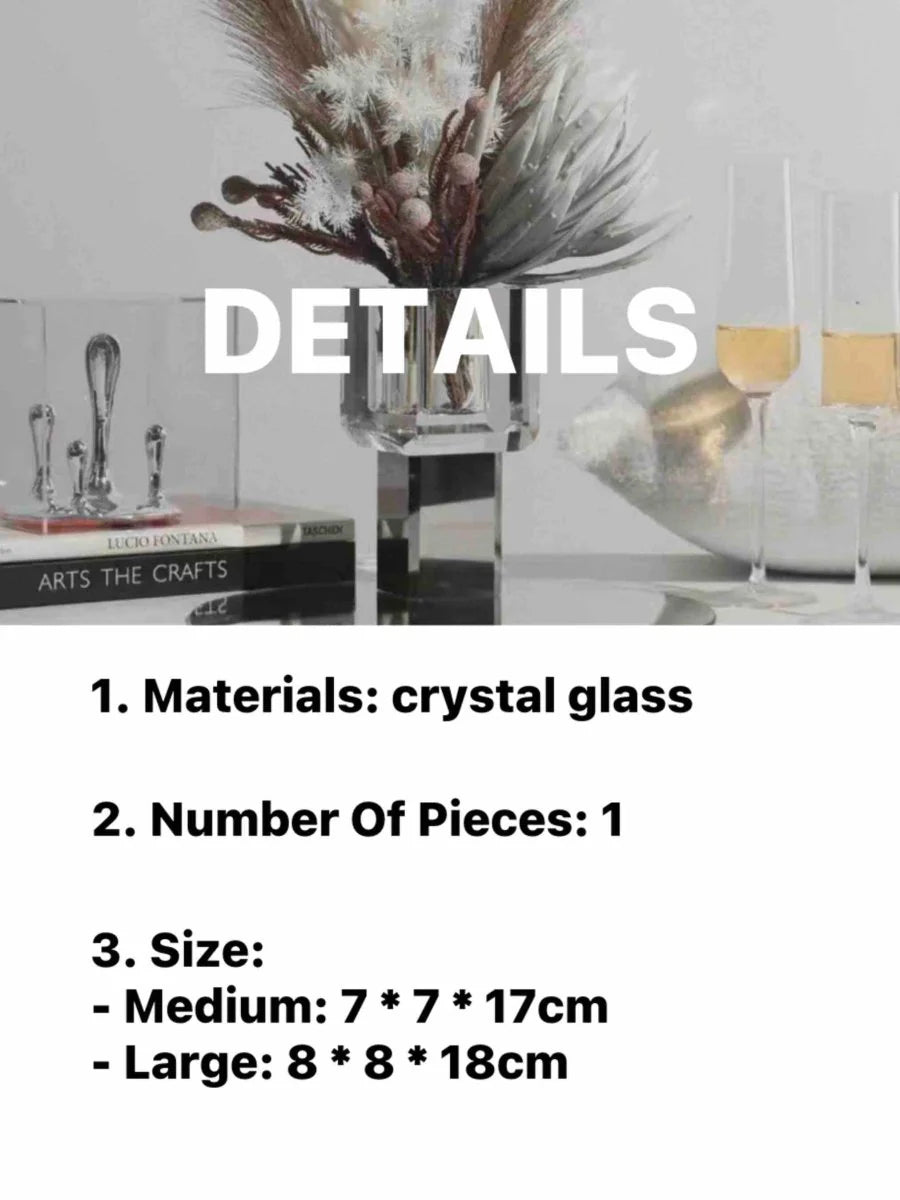 Modern Crystal Block Vase, Contemporary Table Setting Centrepieces